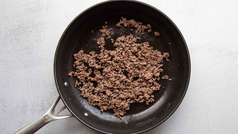 cooked beef in a skillet