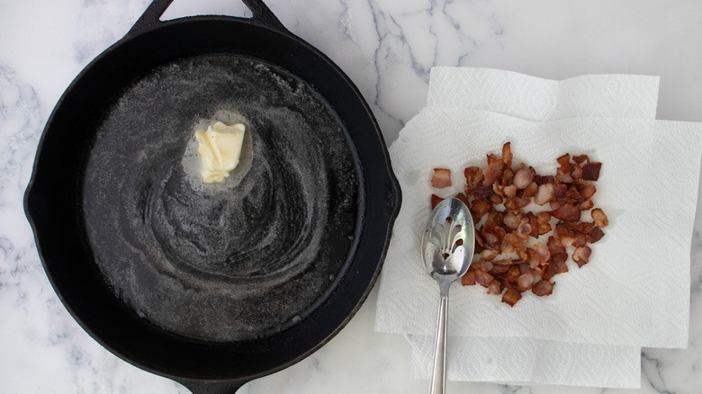 butter in black frying pan