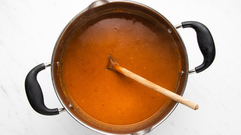 enchilada soup mixture in pot
