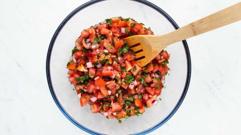 Tomato salsa in a mixing bowl