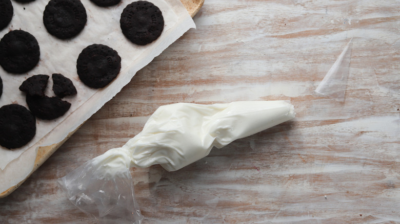 oreo filling in a piping bag