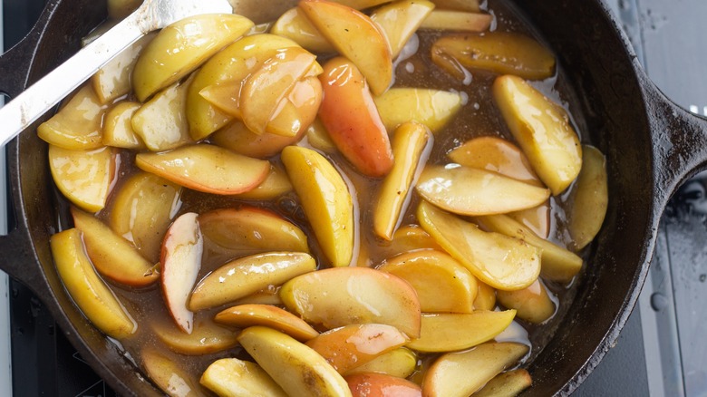 cooked apples in pan