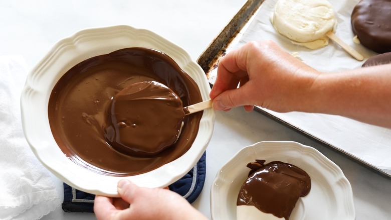 Ice cream popsicle dipped in chocolate