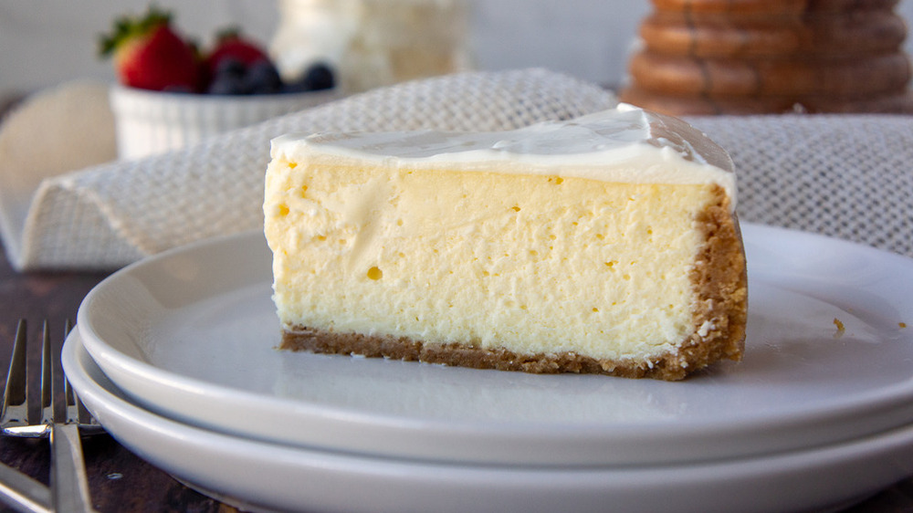 slice of vanilla cheesecake on a plate