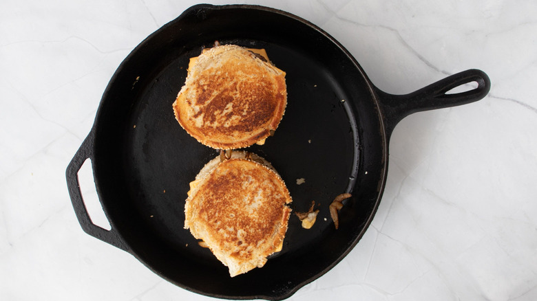 Toasted patty melts in skillet