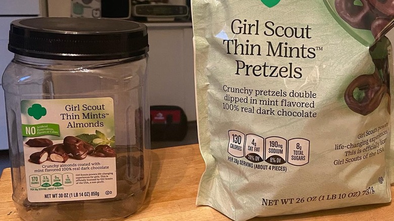 Costco Girl Scout Thin Mint almonds and pretzels