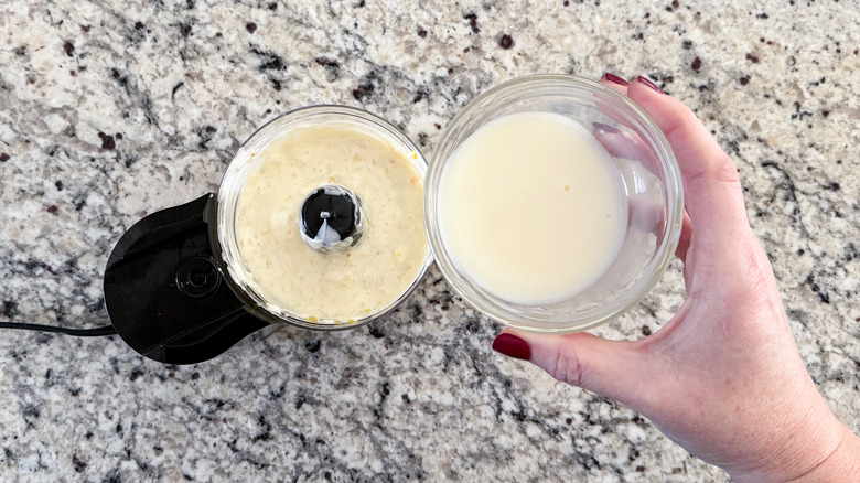 pouring buttermilk into food processor