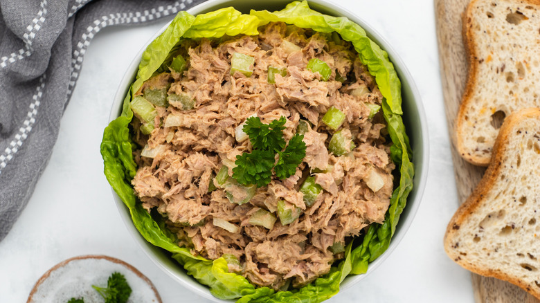 overhead view of tuna salad 