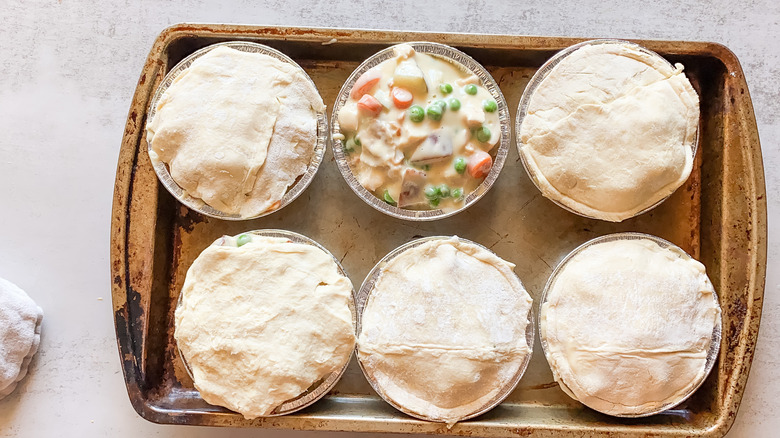 filling chicken pot pies