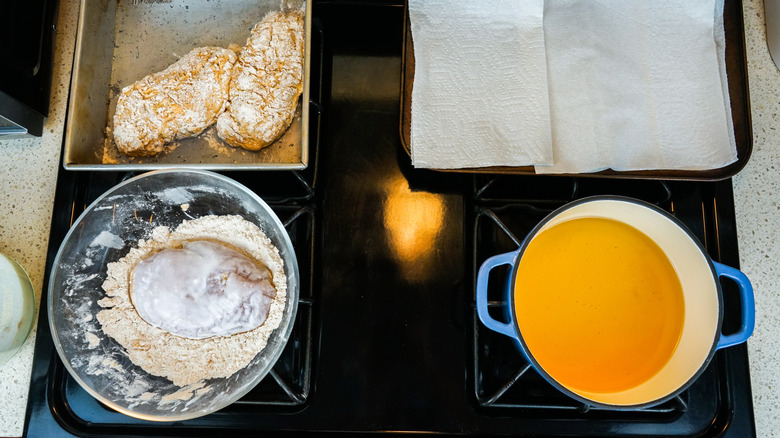 batter ingredients set up frying