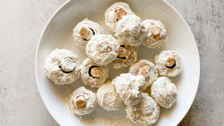 Breaded mushrooms in a bowl