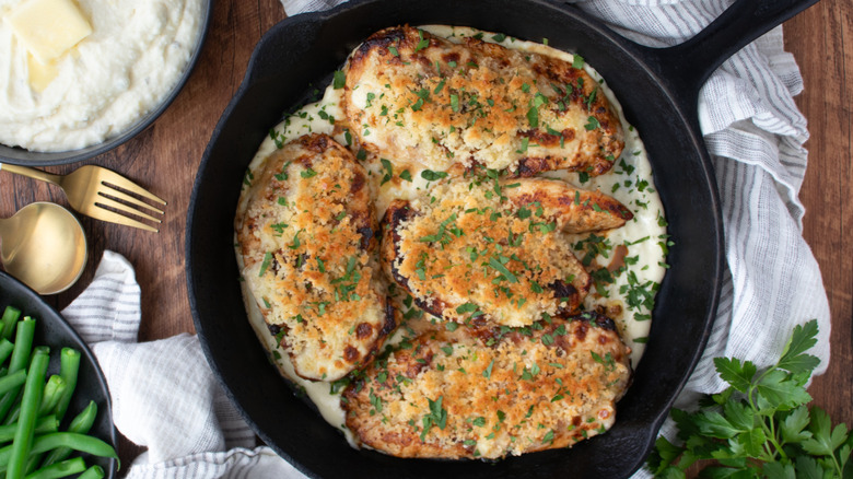 Parmesan-crusted chicken in skillet