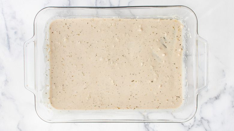 Creamy marinade in baking dish