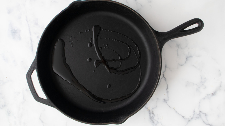 Oil in cast iron skillet