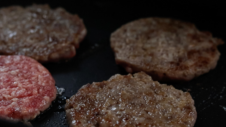 Cooking sausage patties on the griddle