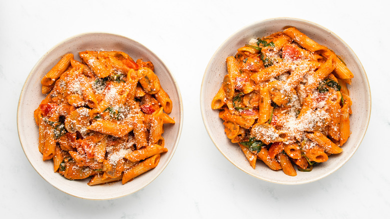 two bowls of penne rosa