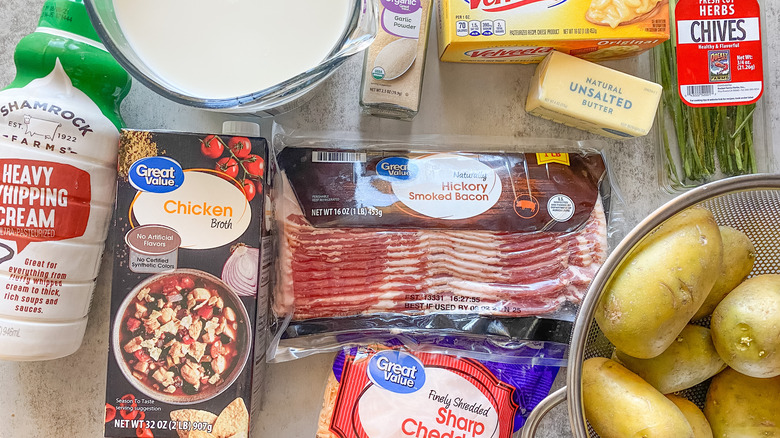 The ingredients for a copycat O'Charley's Loaded Potato Soup