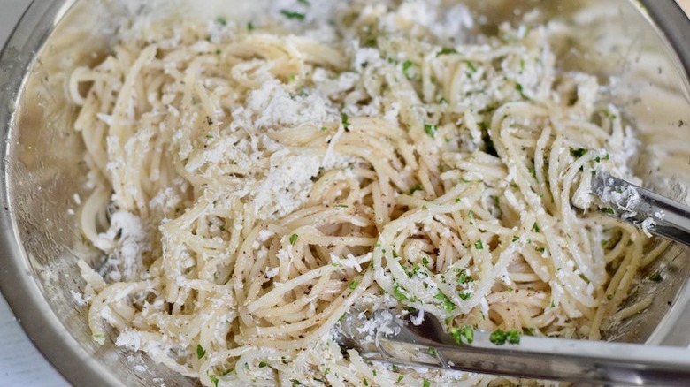 brown butter pasta with cheese and parsley