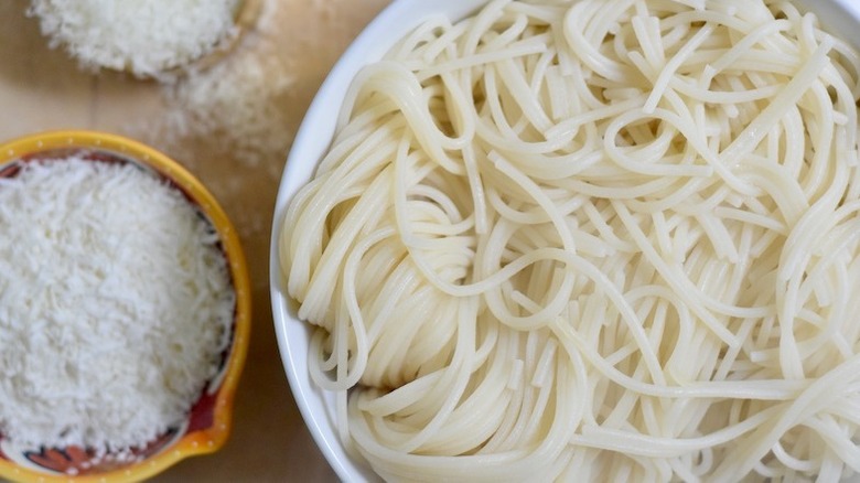 big bowl of freshly cooked pasta