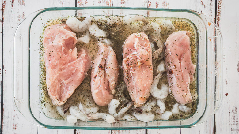 chicken and shrimp in marinade