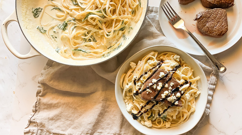 Serving of Steak Gorgonzola Alfredo 