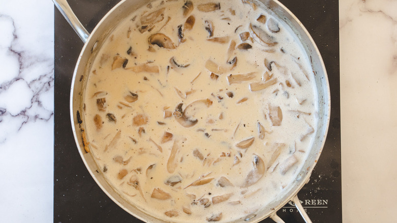 mushroom marsala sauce in pan