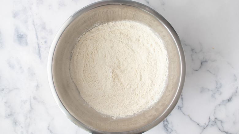 Flour in a metal bowl