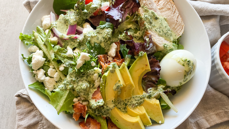 Copycat Panera Bread Green Goddess Cobb Salad salad in bowl