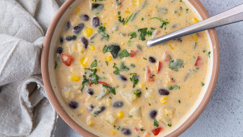 corn chowder in bowl 