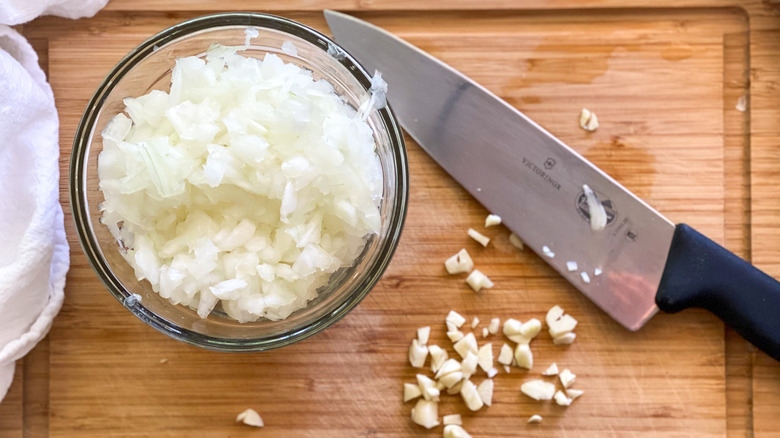 chopped onions and garlic