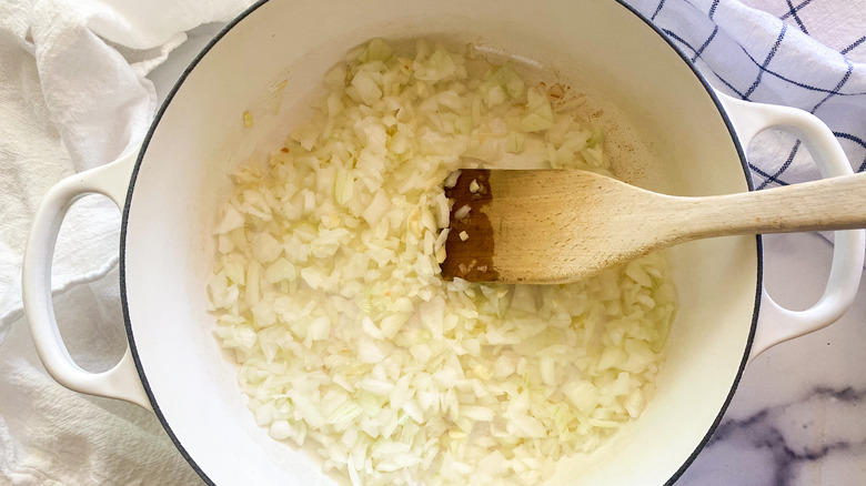 onions and garlic in pot