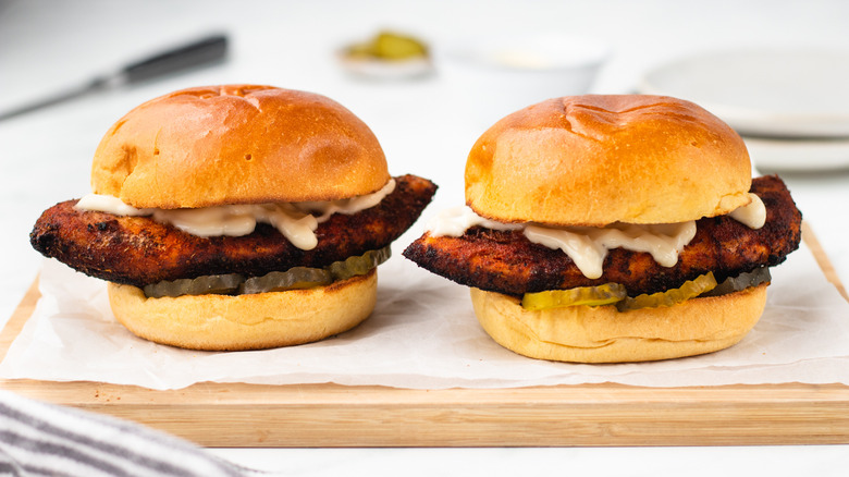 two blackened chicken sandwiches