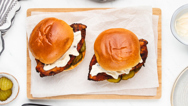 two blackened chicken sandwiches