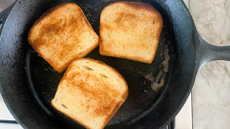 toasted bread in skillet