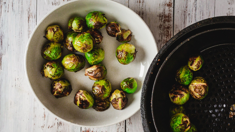 cooked brussels sprouts in bowl 