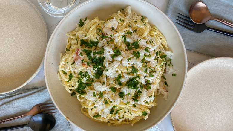 crab Alfredo dish