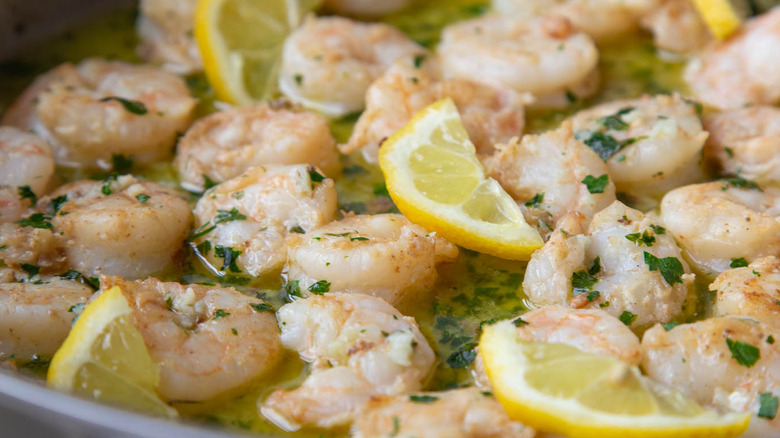 shrimp scampi with lemon slices