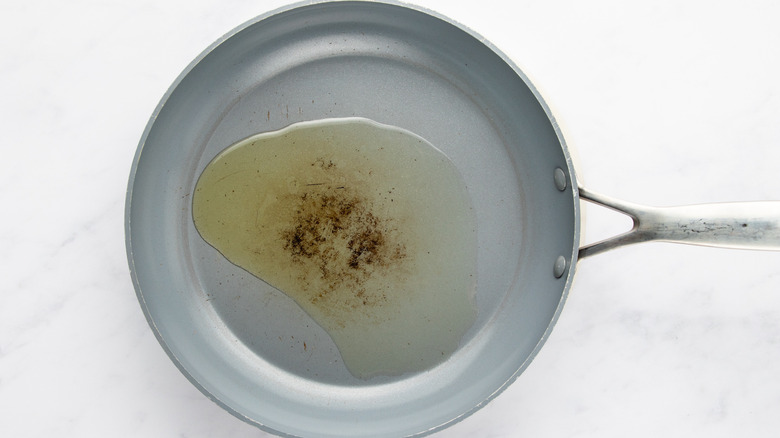 Oil heating in frying pan