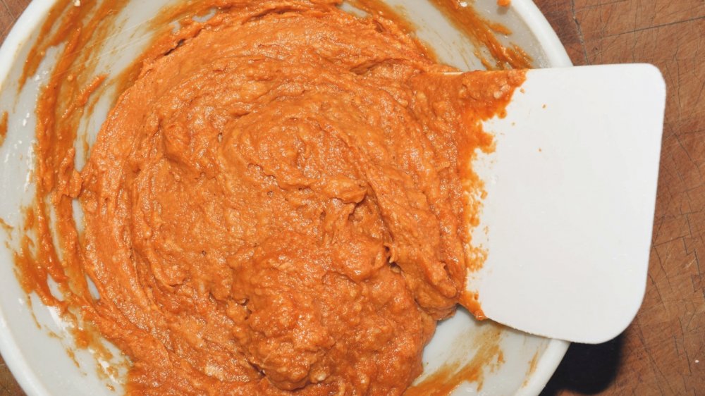 Mixing batter for copycat Starbucks pumpkin bread