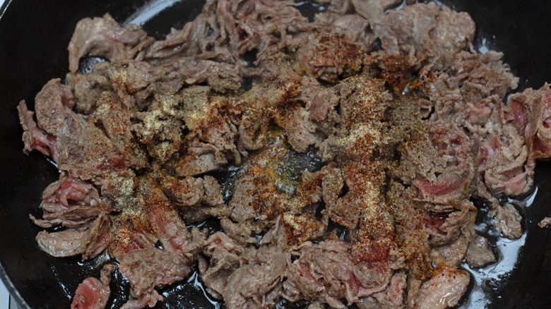 Chopped sirloin in pan