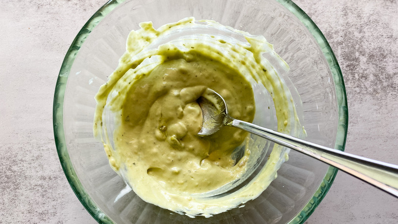 Green sauce in a bowl