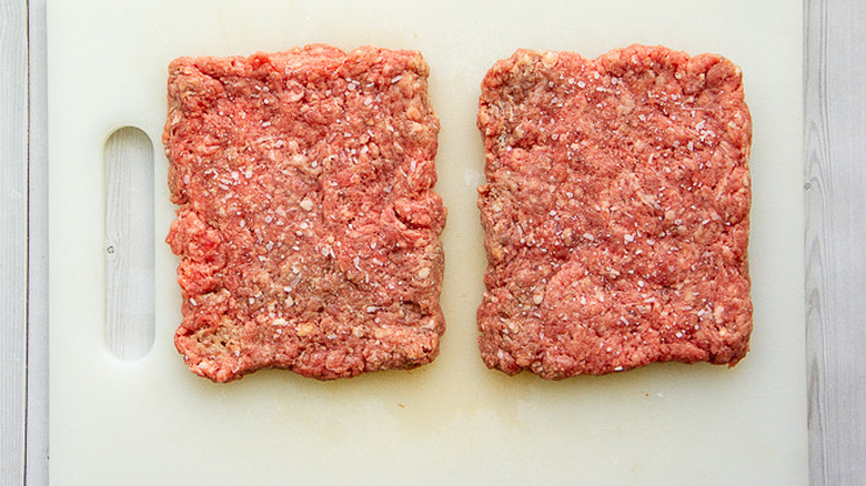 two square burger patties