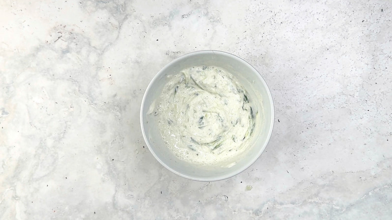 yogurt dip in white bowl