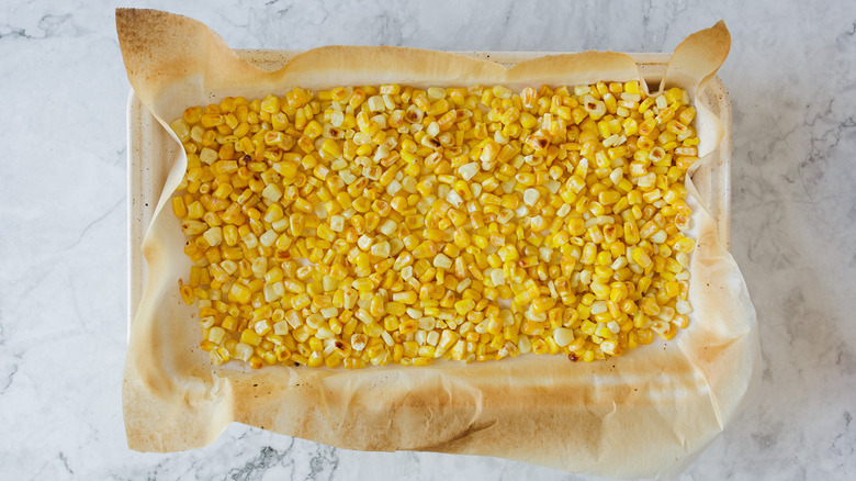 corn on baking sheet