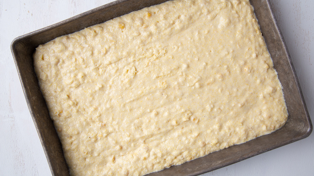 cornbread batter in pan