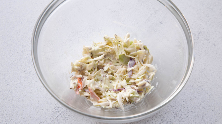 coleslaw in a glass bowl