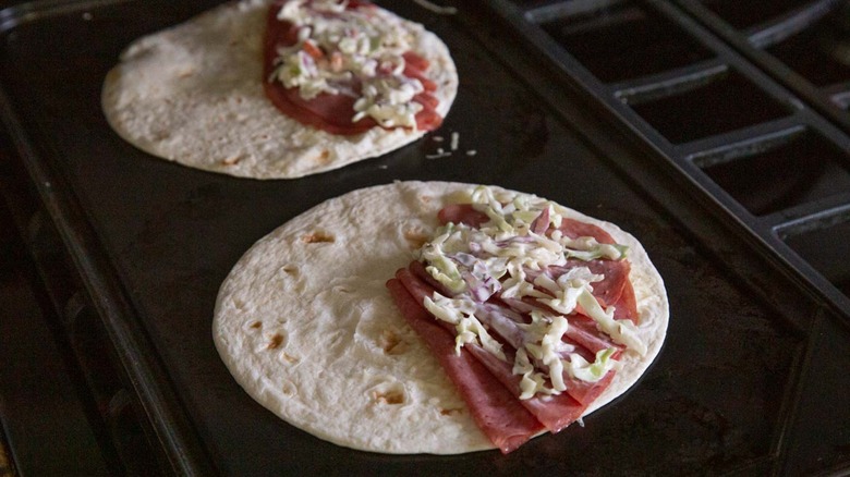 corned beef and coleslaw on tortillas