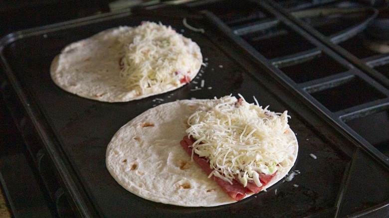 corned beef and cheese on tortillas