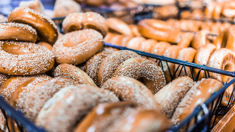 baskets of bagels in shop