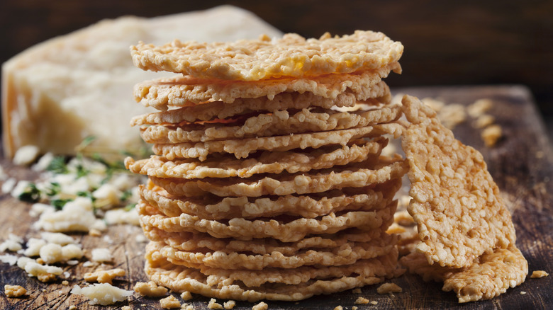 Stack of parmesan cheese crisps 